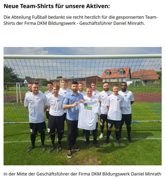 230818 Artikel Gemeindeblatt NB groß (Sponsoring Tshirts Fußball NB)